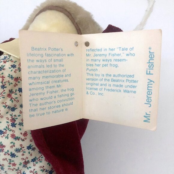 Vintage JEREMY FISHER FROG Plush 1982 Eden Toys Beatrix Potter Peter Rabbit - Picture 7 of 9